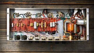 1966 Marshall JTM45 MKII circuit board showing capactitors and resistors