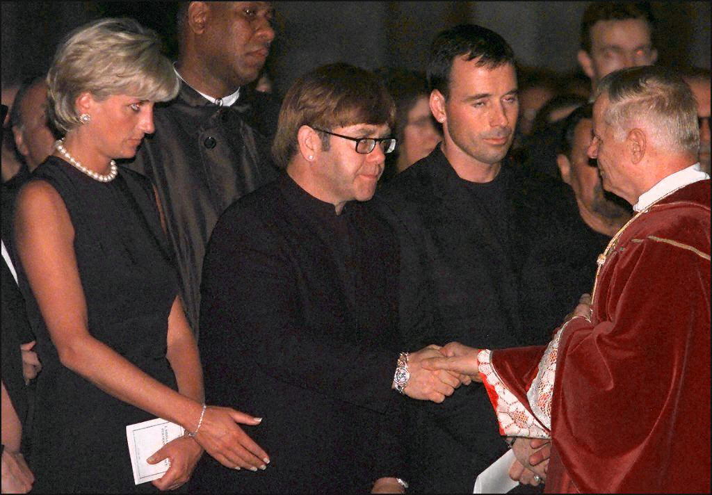 Princess Diana and Elton John at Gianni Versace&#039;s funeral