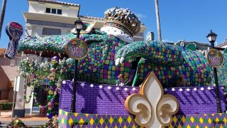 A parade float at Universal Mardi Gras at Orlando resort.
