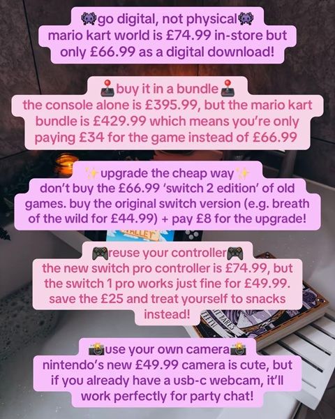 A Nintendo Switch with Stardew Valley on, with text information about ways to save on your Nintendo Switch.