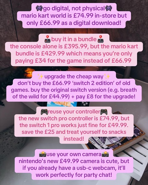 A Nintendo Switch with Stardew Valley on, with text information about ways to save on your Nintendo Switch.