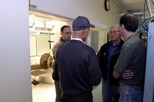 Eddie B talks to Vic Copeland and the staff of the Allied Aerospace wind tunnel in San Diego.