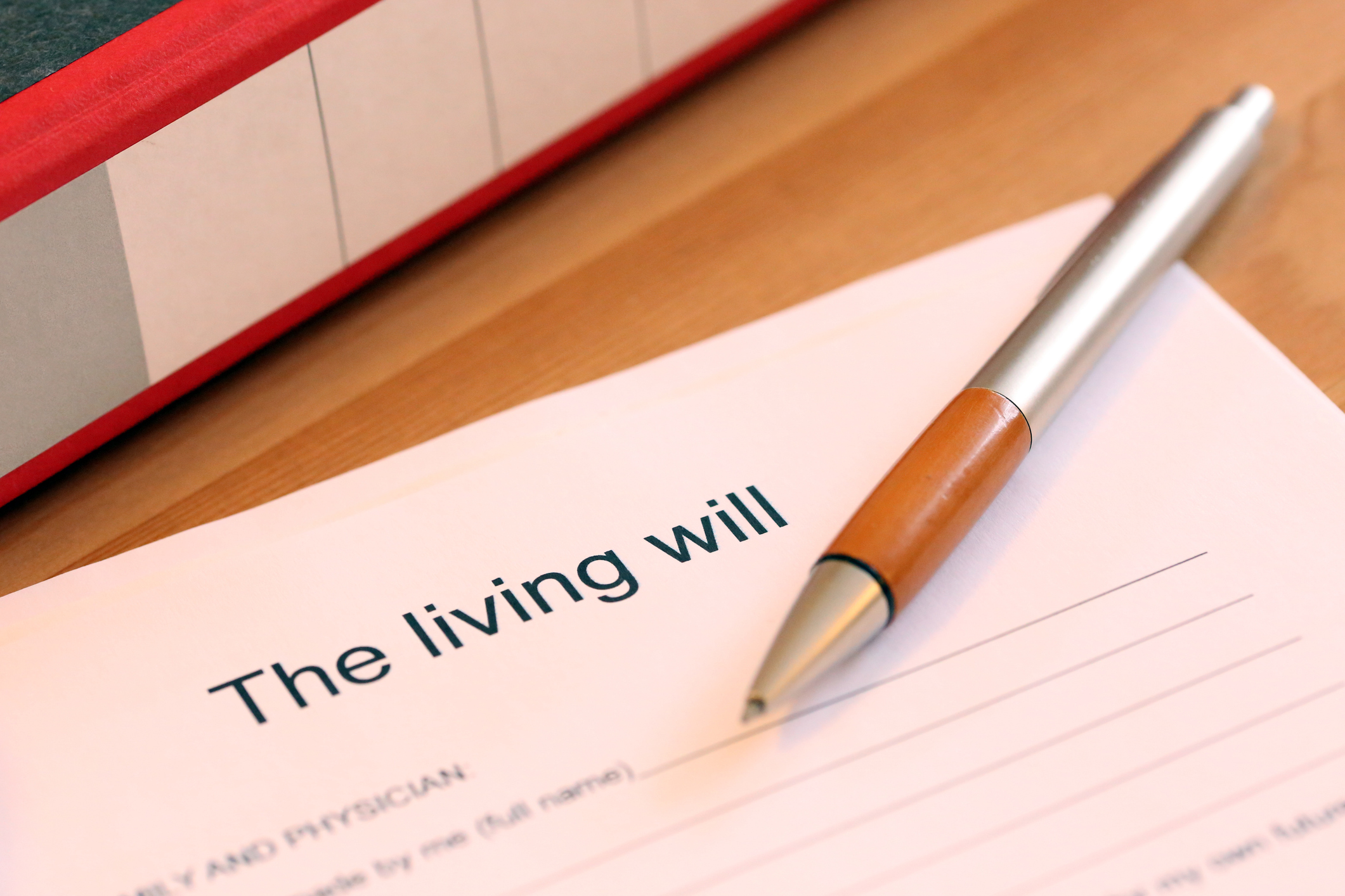 Blank form of the living will on a desk.