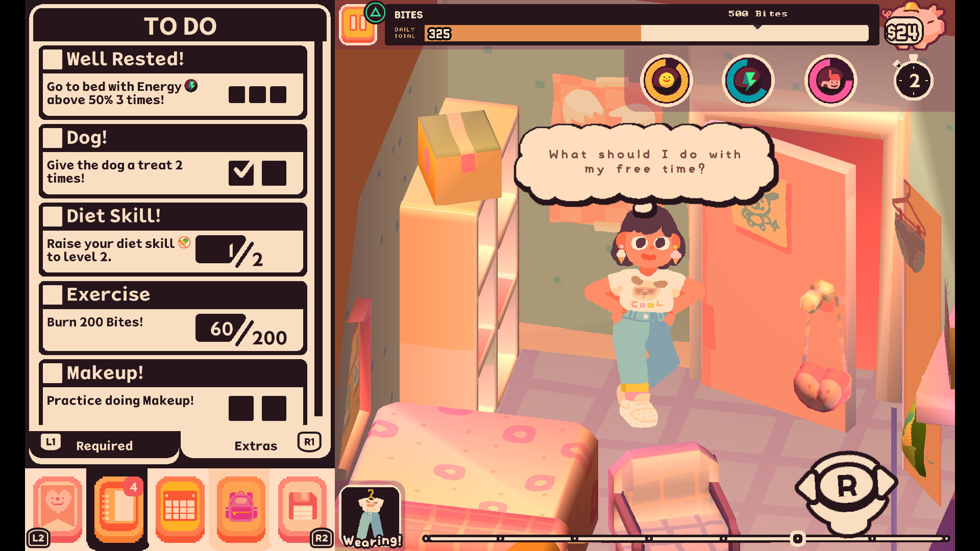 Consume Me; screens from a stylised cartoon video game