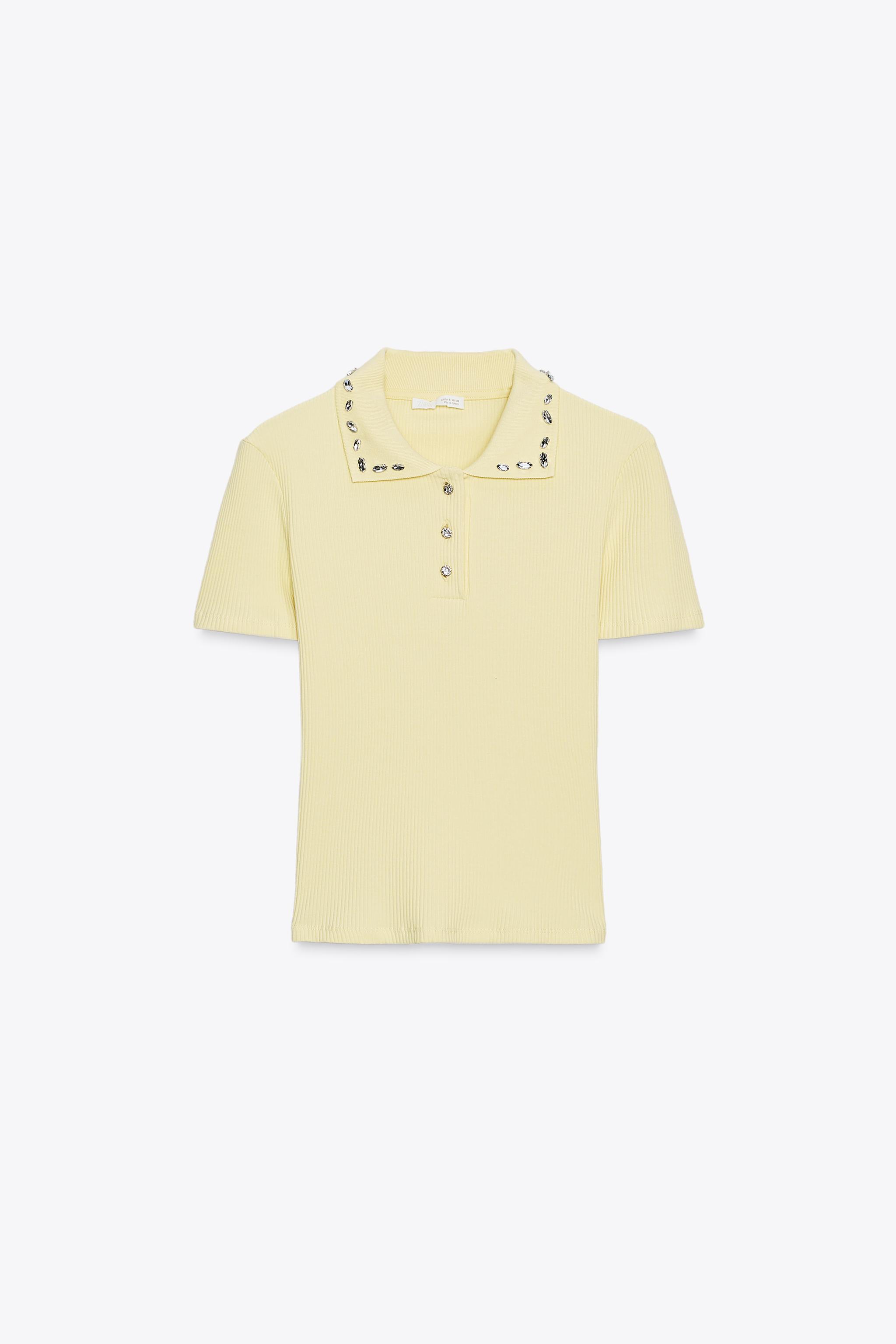 Jewel Collar Ribbed Polo Shirt