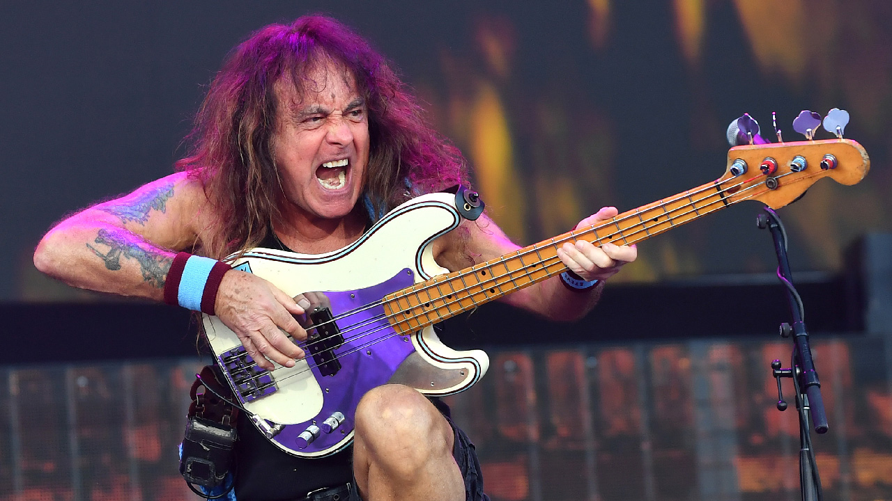 Steve Harris of Iron Maiden performs during EDDFEST as part of the 'Run For Your Lives World Tour' at Knebworth Park on July 11, 2026 in Knebworth, England.  (Photo by Jim Dyson/Getty Images)