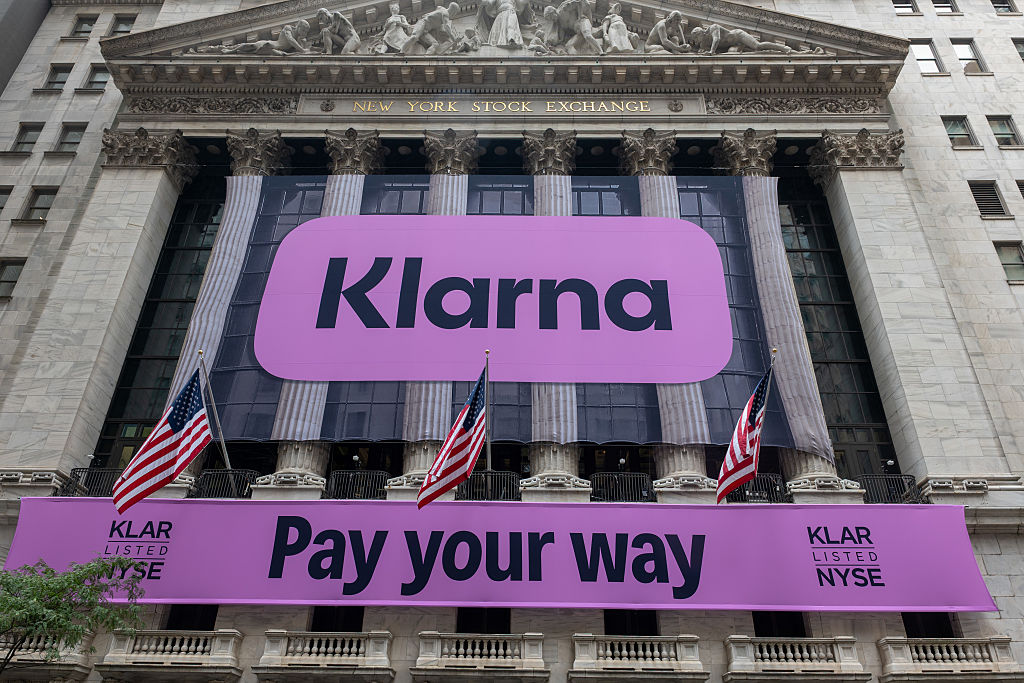 A banner for the online lender Klarna is displayed at the New York Stock Exchange (NYSE) for Klarna's IPO on September 10, 2025 in New York City