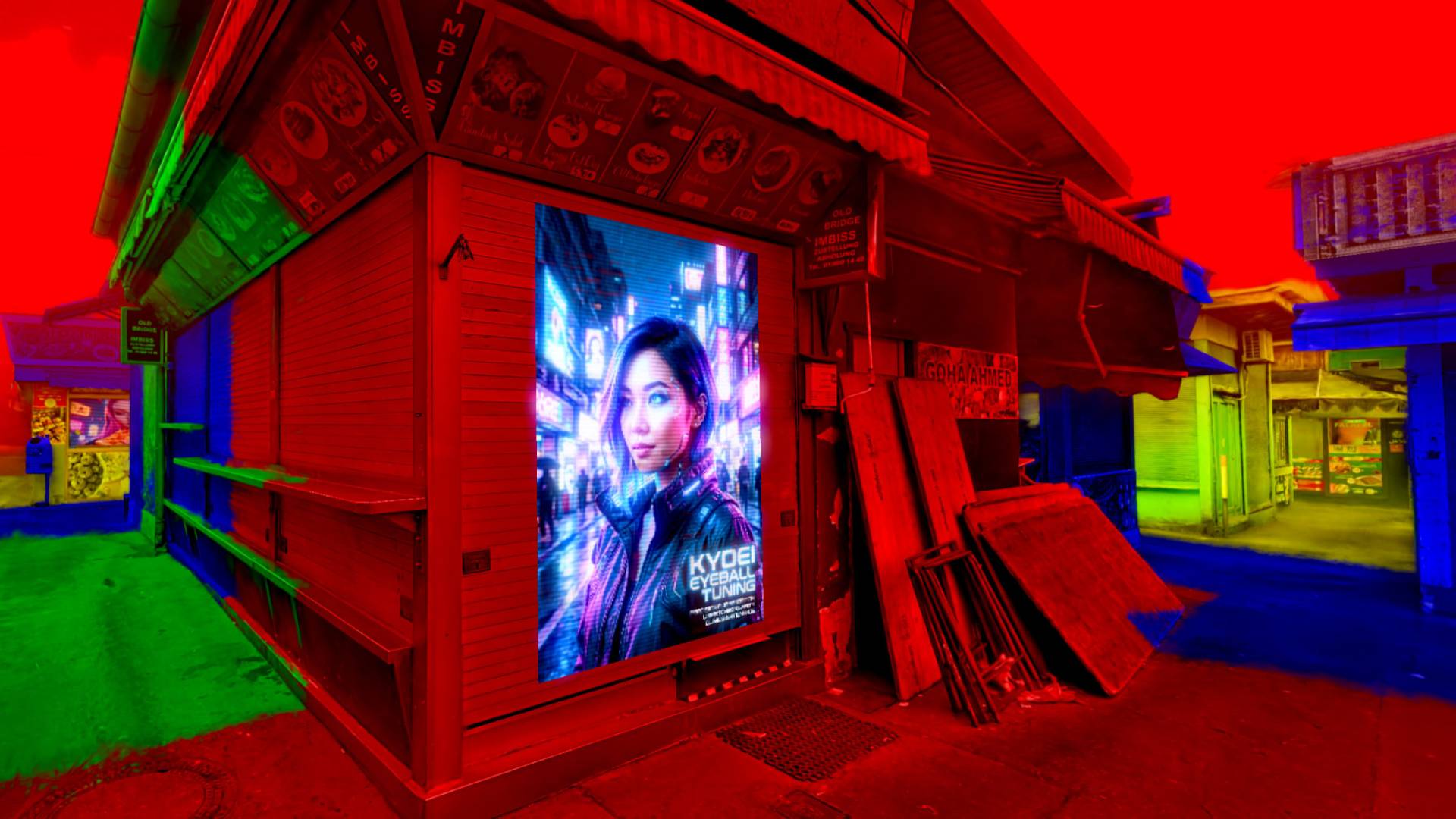 Colourised LOD clusters in a new Gaussian splatting project scan artist Christoph Schindelar is working on. The WIP project turns a scanned market into a futuristic cyberpunk environment.