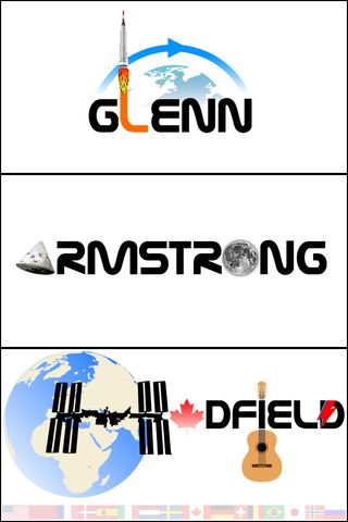 This "logotype" shows astronauts Neil Armstrong, John Glenn and Chris Hadfield. Image uploaded Feb. 12, 2014.