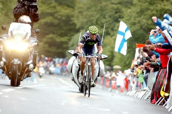 Rui Costa (Movistar) soloes to victory.