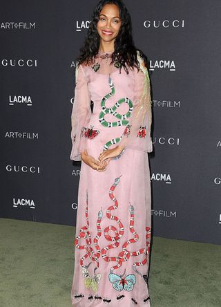 Actress Zoe Saldana attends the 2016 LACMA Art + Film gala at LACMA on October 29, 2016 in Los Angeles, California.