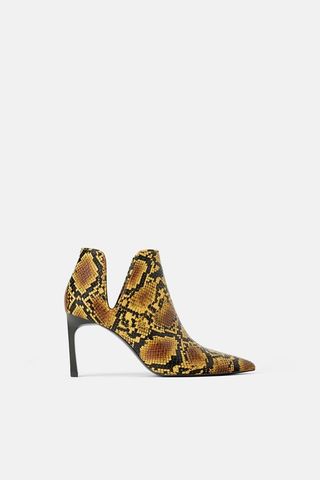 Zara Mid-Height Heeled Animal Print Ankle Boots