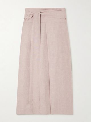 Belted Linen, Wool and Silk-Blend Midi Skirt