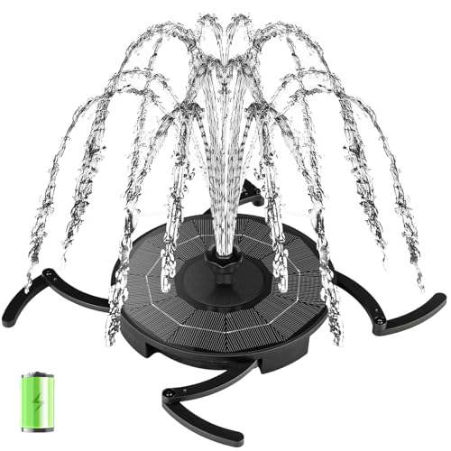 Seirmep Solar Fountain With 2000mah Battery &amp;amp; Works in Cloudy Day, Upgrade Glass Solar Water Fountain Pump 3 Spray Height Adjustment, Solar Bird Bath Fountains With 7 Nozzles for Garden, Pool, Pond