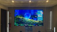 The Hisense UR8 RGB Mini LED TV, photographed at a press event