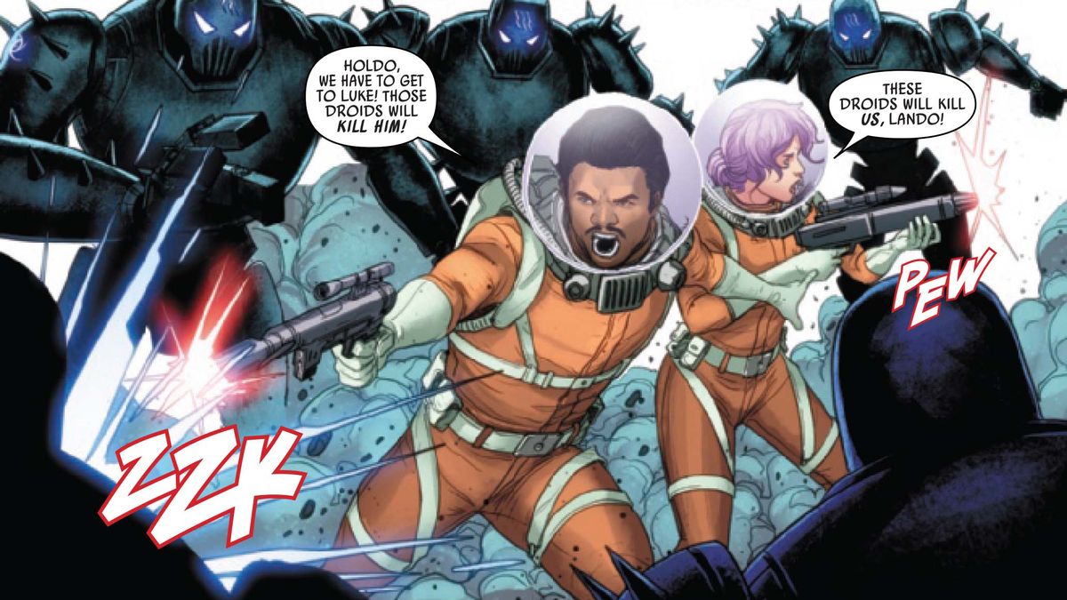 Lando and Holdo fight off some Killdroids in Star Wars #33.