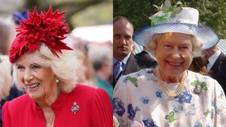 Queen Camilla and Queen Elizabeth wearing brooches