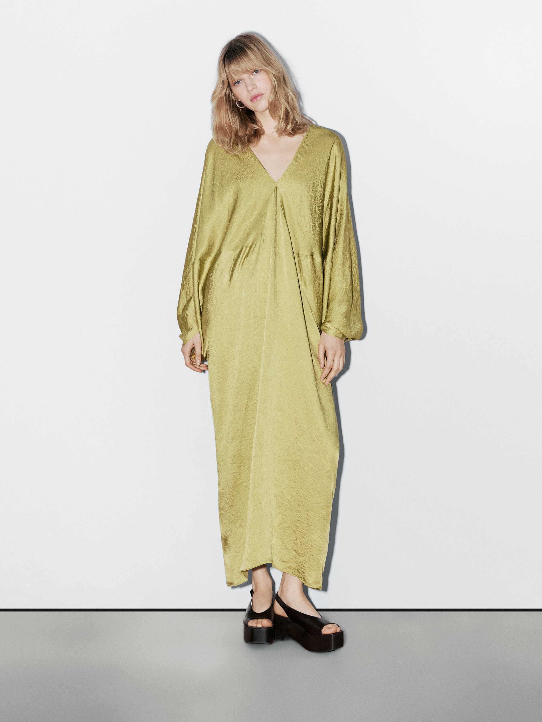 Flowing Satin Kimono Dress - Studio