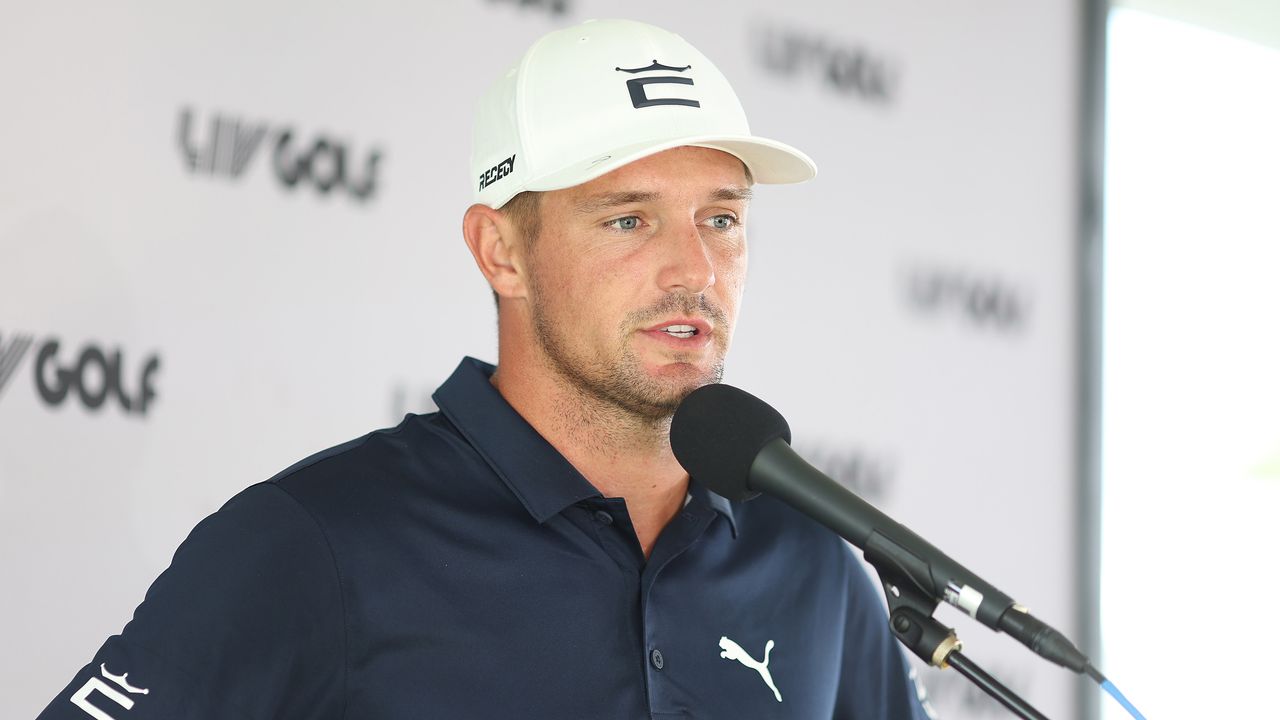 Bryson DeChambeau speaks at a press conference