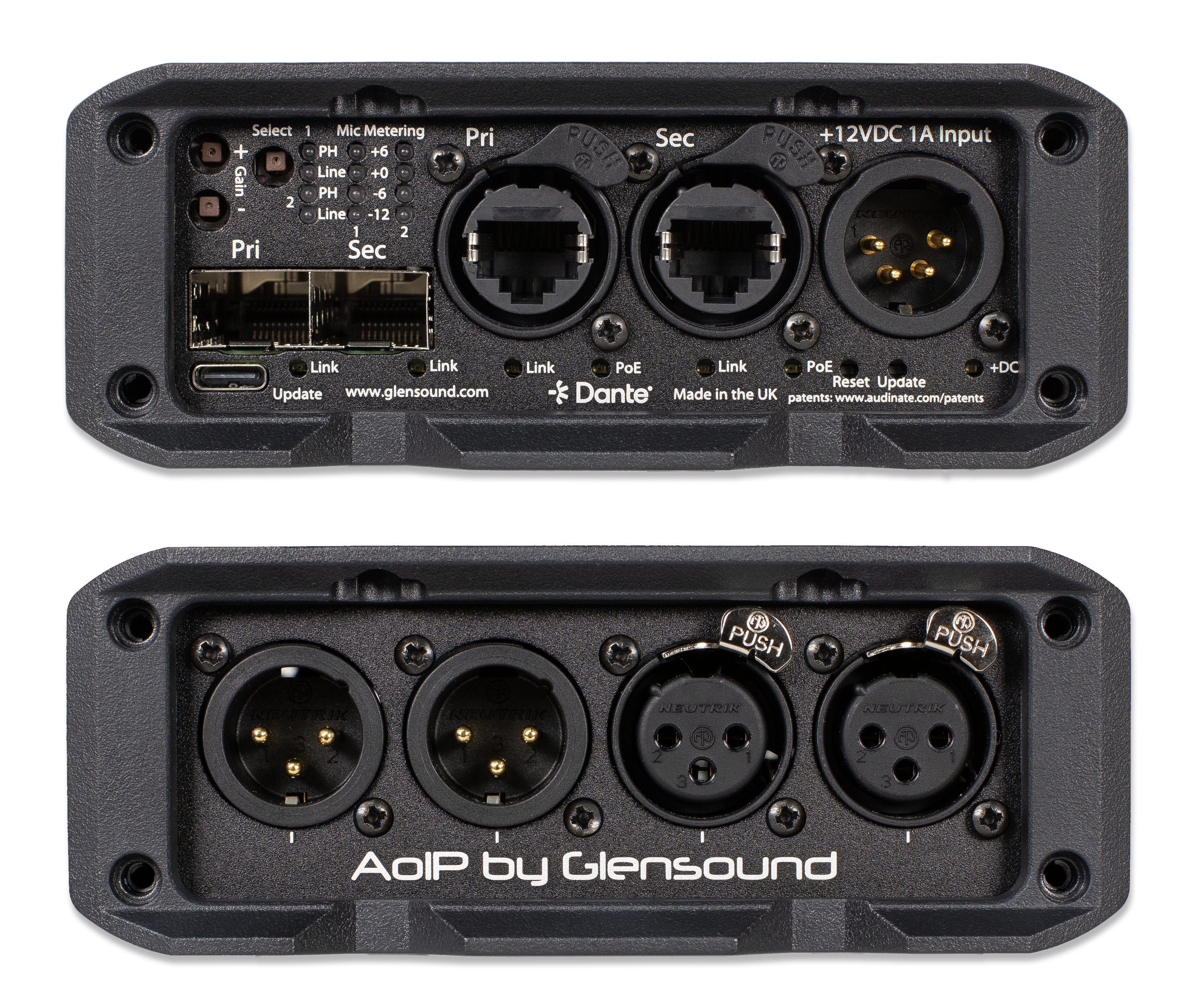 DARK22M, a compact two-in, two-out Dante interface that brings together analog, USB and networked audio in one unit