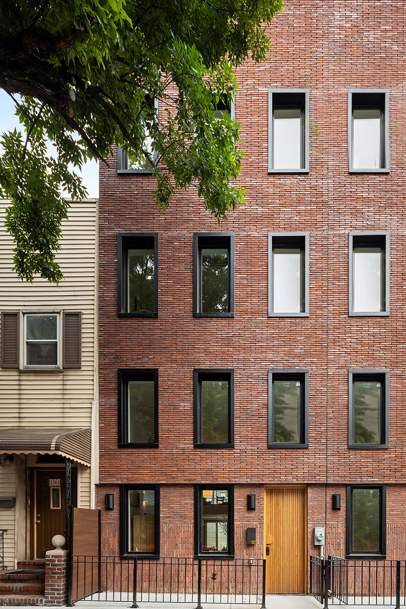 A brick townhouse exterior