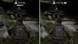 A side by side comparison of The Last of Us Part 2 running on PS5 and PS5 Pro