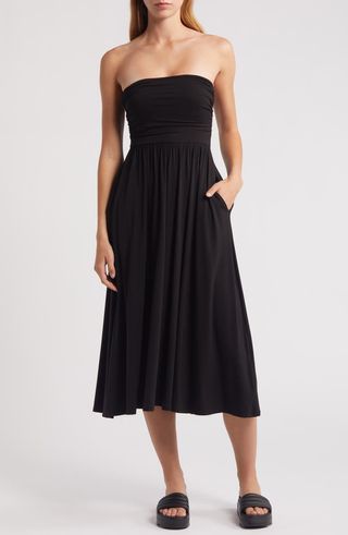 Strapless Jersey Midi Dress