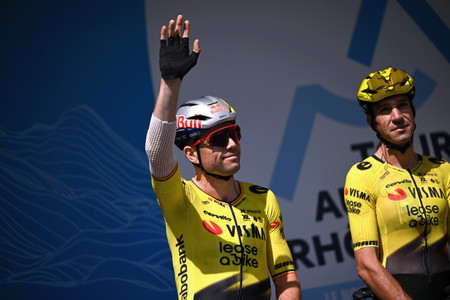 VIZILLE, FRANCE - JUNE 07: Wout van Aert of Belgium and Team Visma | Lease a Bike prior to the 78th Tour Auvergne-Rhone-Alpes 2026, Stage 1 a 146.2km stage from Vizille to Saint-Ismier / #UCIWT / on June 07, 2026 in Vizille, France. (Photo by Dario Belingheri/Getty Images)