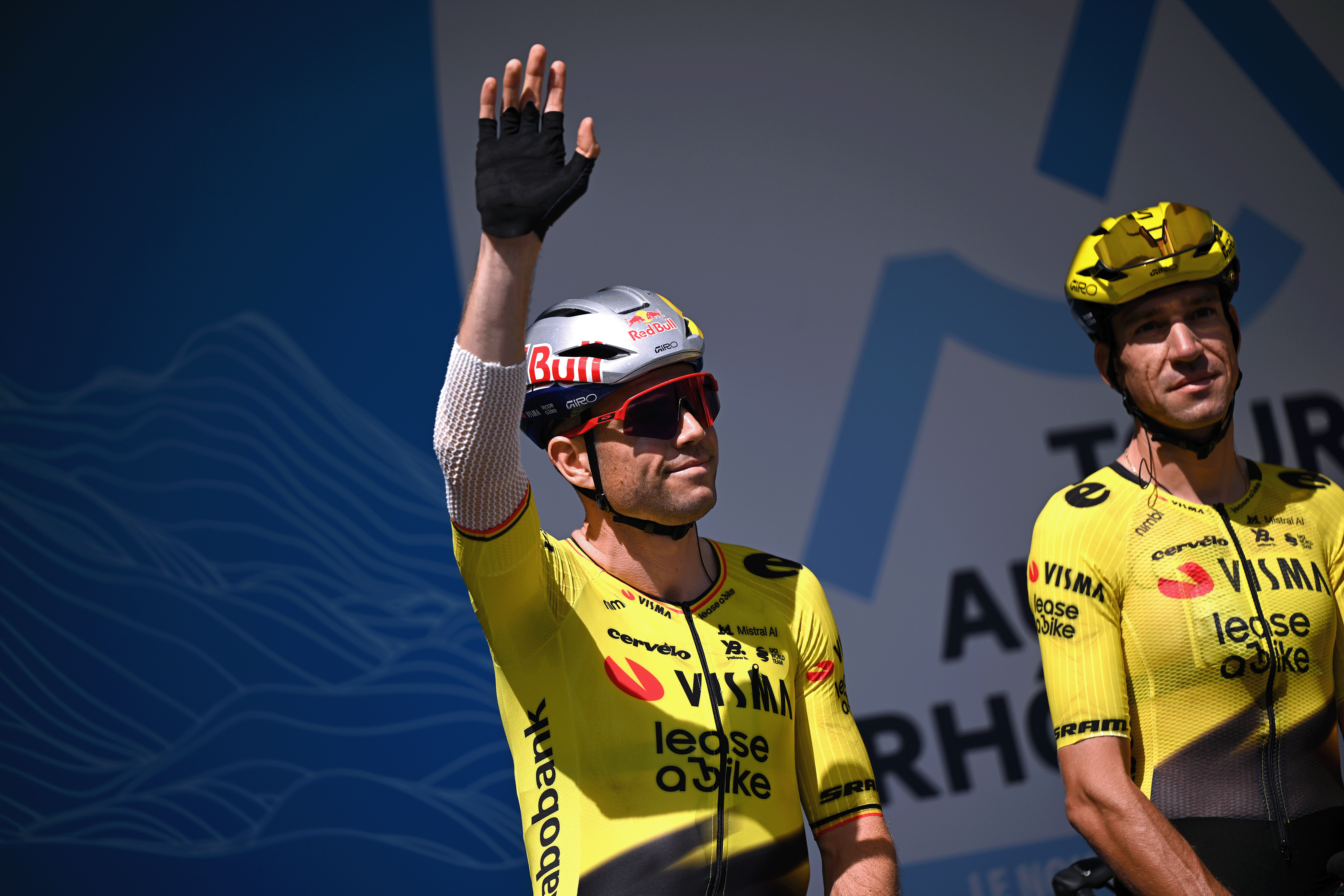 VIZILLE, FRANCE - JUNE 07: Wout van Aert of Belgium and Team Visma | Lease a Bike prior to the 78th Tour Auvergne-Rhone-Alpes 2026, Stage 1 a 146.2km stage from Vizille to Saint-Ismier / #UCIWT / on June 07, 2026 in Vizille, France. (Photo by Dario Belingheri/Getty Images)