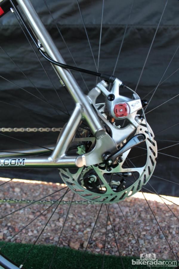 Post mounts provide the setup in the rear for the mechanical system on the disc cyclo-cross bike