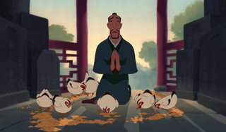 Mulan's father with chickens in 1998 version