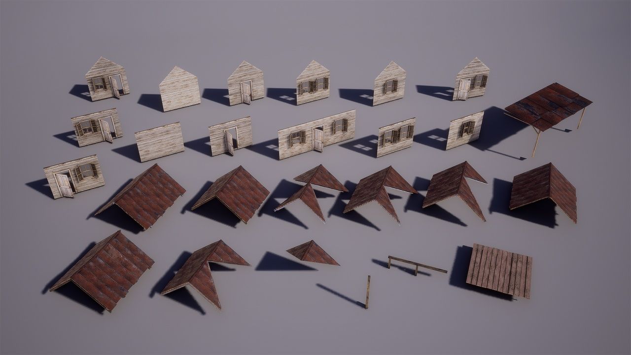 3D meshes for a rural mountain cabin in Unreal Engine 5