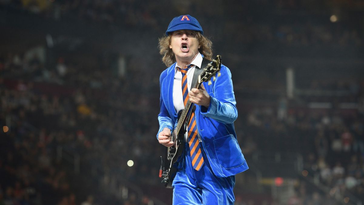 Angus Young of AC/DC performs live onstage during the Rock Or Bust Tour at Quicken Loans Arena on September 6, 2016 in Cleveland, Ohio