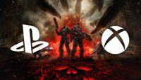 PlayStation and Xbox logos overlaid on an image from Gears of War E-DAY