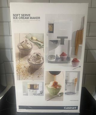 Cuisinart Soft Serve Ice Cream Maker box on worktop in kitchen