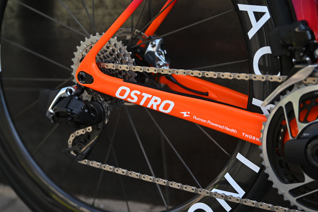 TAVERNES DE LA VALLDIGNA SPAIN FEBRUARY 15 Derailleur pulley in Factor bike of Team Human Powered Health prior to the 8th Setmana Ciclista Volta Comunitat Valenciana Femines 2024 Stage 1 a 113km stage from Tavernes De La Valldigna to Gandia on February 15 2024 in Tavernes De La Valldigna Spain Photo by Luc ClaessenGetty Images