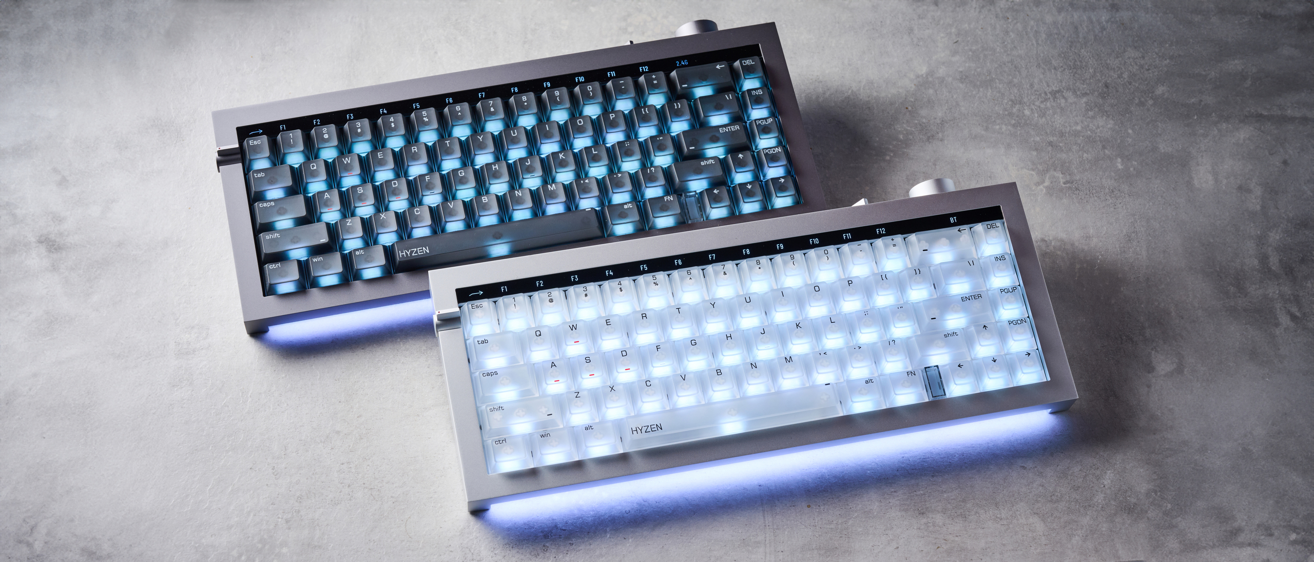 The Lofree Hyzen keyboard on a stone surface