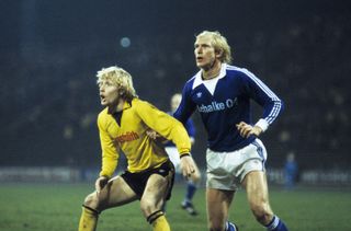 Manfred Burgsmuller in action for Borussia Dortmund against Schalke in 1978.
