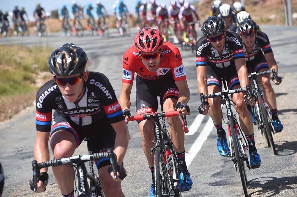 Giant-Alpecin's Lawson Craddock leads Tom Dumoulin during stage 18 of the Vuelta.