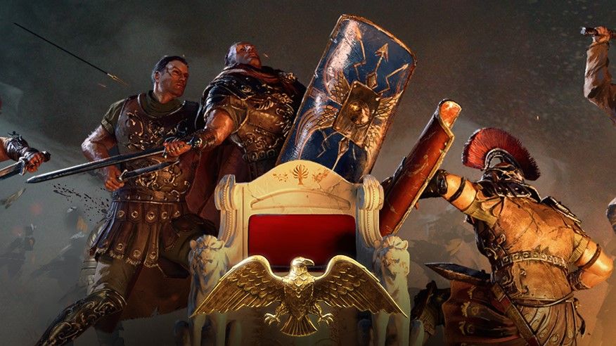 An art image from video game Imperator: Rome of ancient warriors fighting over a throne