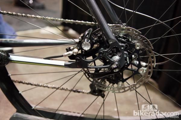 The NAHBS crowd seems to be migrating toward chain stay-mounted disc tabs as seen on this True Fabrications all-road bike.