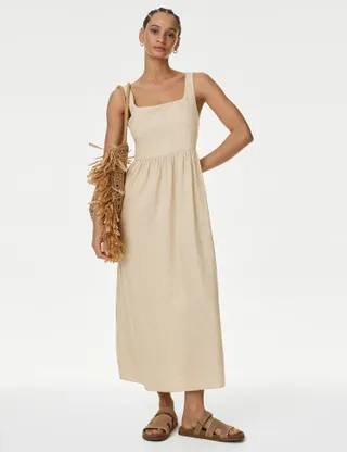 M&S Collection, Linen Blend Midaxi Swing Dress