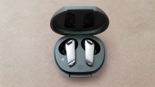 The Edifier NeoBuds Pro earbuds in its charging case