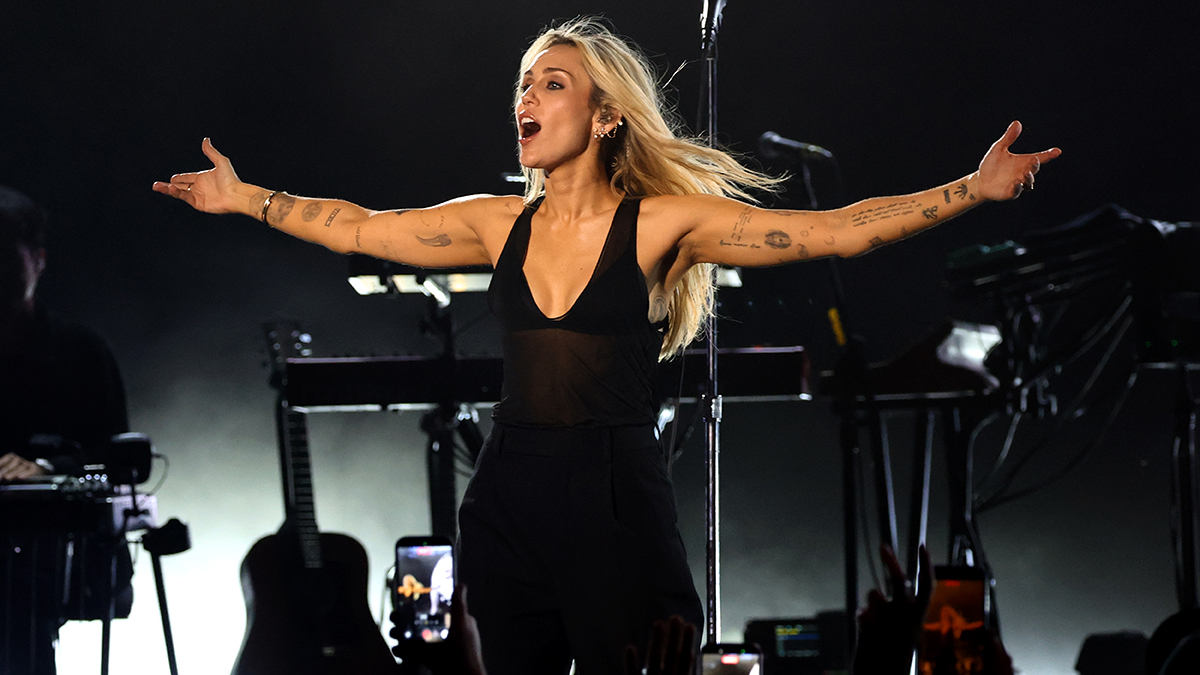 Miley Cyrus performs onstage at Bass Persuades Live at Hollywood Bowl on October 16, 2026 in Los Angeles, California.