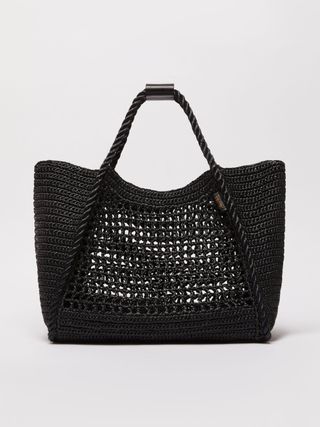 Raffia-effect fabric medium Marine bag