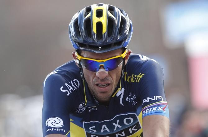 Alberto Contador (Team Saxo-Tinkoff) crosses the line