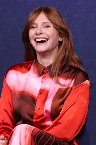 Bryce Dallas Howard is pictured with rich copper hair whilst attending a press conference for "Argylle" on January 18, 2024 in Seoul, South Korea.