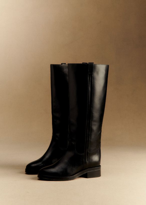 Bridget Knee Boots - Glossy Black - Bovine Leather - Sézane