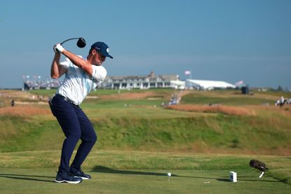 Bryson DeChambeau at the top of his backswing on a drive at the US Open