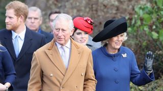 Prince Harry, Prince Charles, Prince of Wales, Princess Eugenie and Camilla, Duchess of Cornwall attend a Christmas Day church service